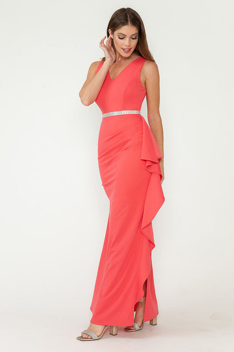 Long Ruffle Slit Formal Dress Lenovia 5287