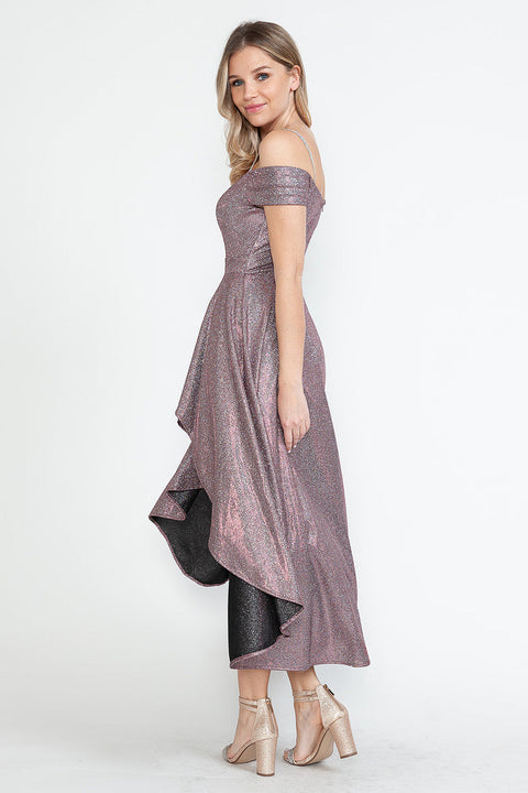 High Low Metallic Cocktail Dress Lenovia 5290