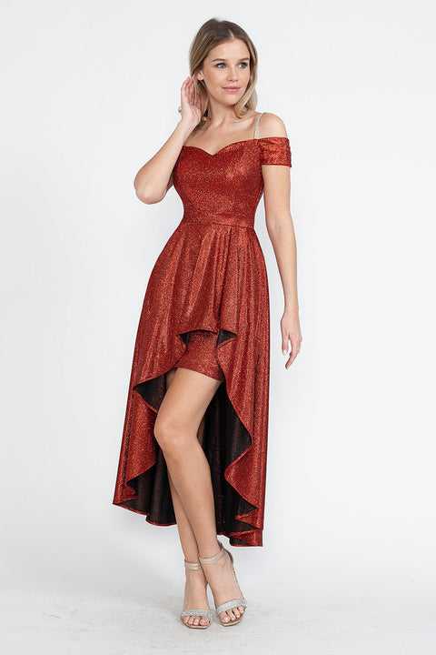 High Low Metallic Cocktail Dress Lenovia 5290