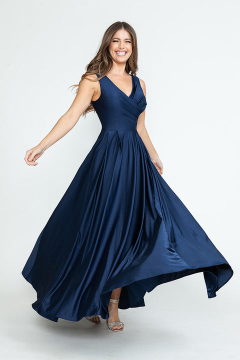 Long Pleated Formal Evening Prom Dress Lenovia 5242