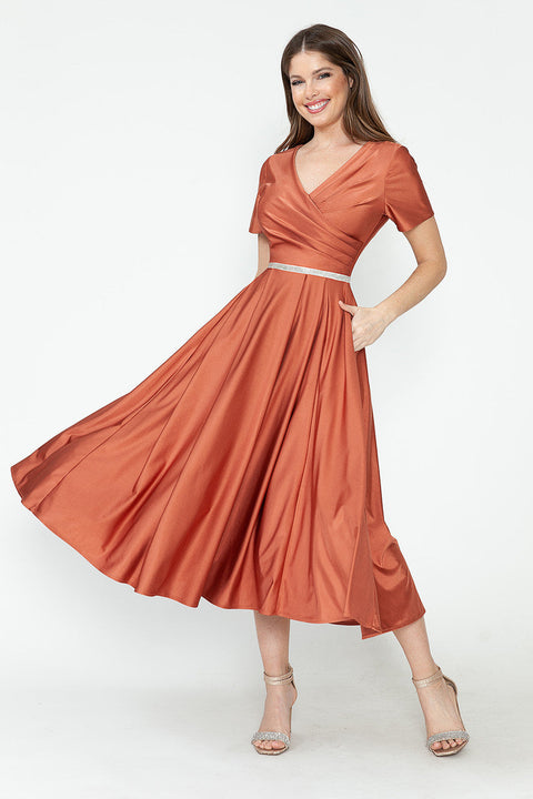 Tea Length Pleated Cocktail Dress Lenovia 5274