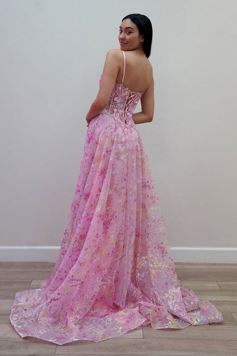 Juliet JT2642G Long Fitted Strapless Corset Tulle Prom Dress – Baby Pink