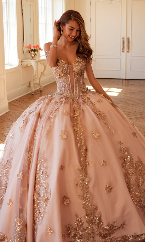 Juliet JT1485J Majestic Quinceañera Ball Gown with Glittering Appliqués and Tulle Layers