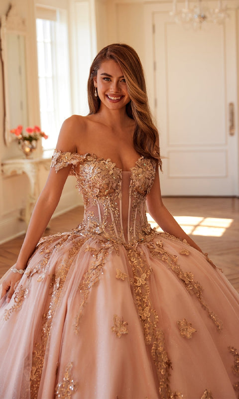 Juliet JT1485J Majestic Quinceañera Ball Gown with Glittering Appliqués and Tulle Layers