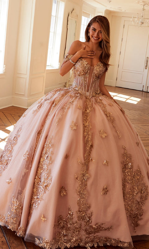 Juliet JT1485J Majestic Quinceañera Ball Gown with Glittering Appliqués and Tulle Layers