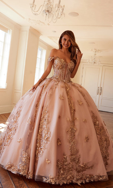 Juliet JT1485J Majestic Quinceañera Ball Gown with Glittering Appliqués and Tulle Layers
