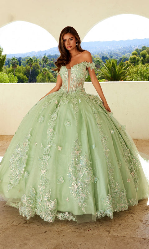 Juliet JT1485J Majestic Quinceañera Ball Gown with Glittering Appliqués and Tulle Layers