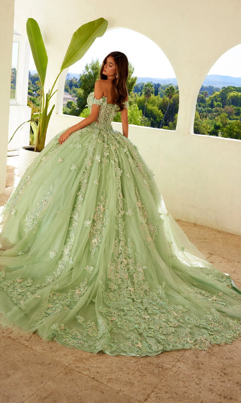 Juliet JT1485J Majestic Quinceañera Ball Gown with Glittering Appliqués and Tulle Layers