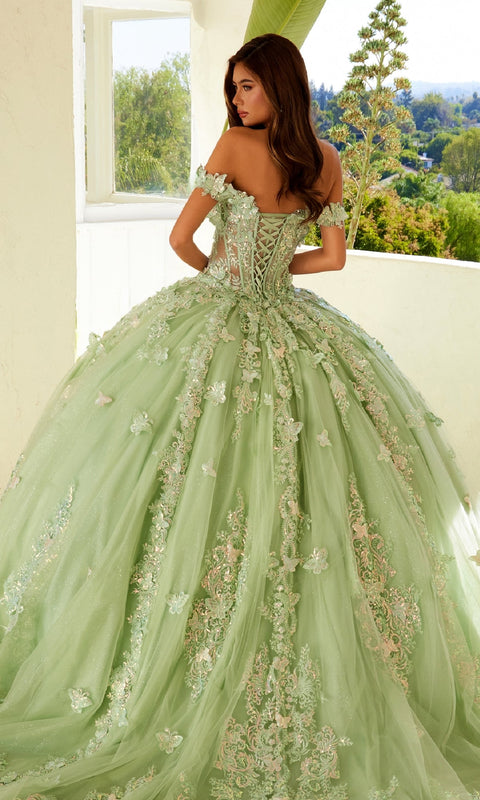Juliet JT1485J Majestic Quinceañera Ball Gown with Glittering Appliqués and Tulle Layers