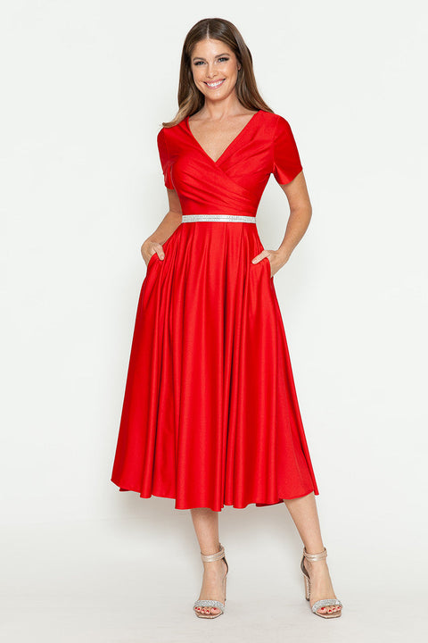 Tea Length Pleated Cocktail Dress Lenovia 5274