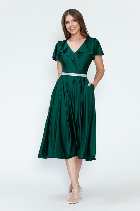 Short Ruffle Pleated Midi Cocktail Dress Lenovia 5295