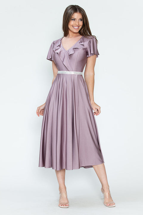 Short Ruffle Pleated Midi Cocktail Dress Lenovia 5295