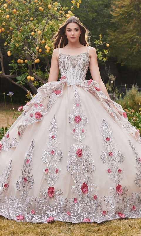 Ladivine 15703 Glitter Champagne Quinceañera Gown with Sparkling Elegance