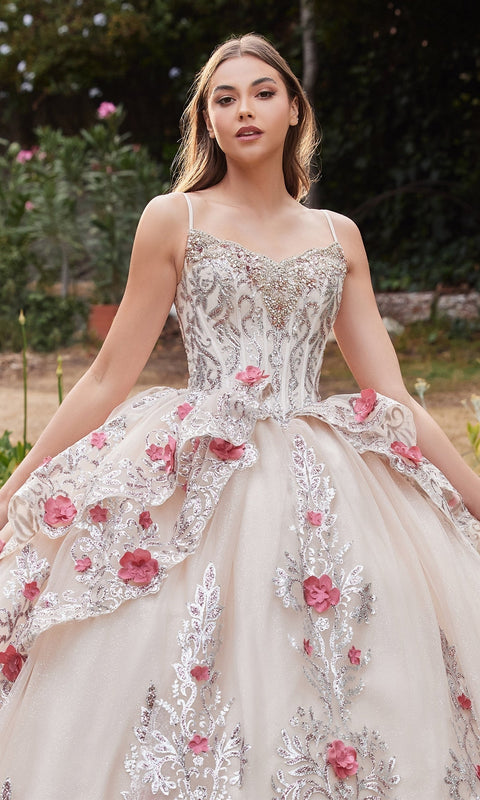 Ladivine 15703 Glitter Champagne Quinceañera Gown with Sparkling Elegance