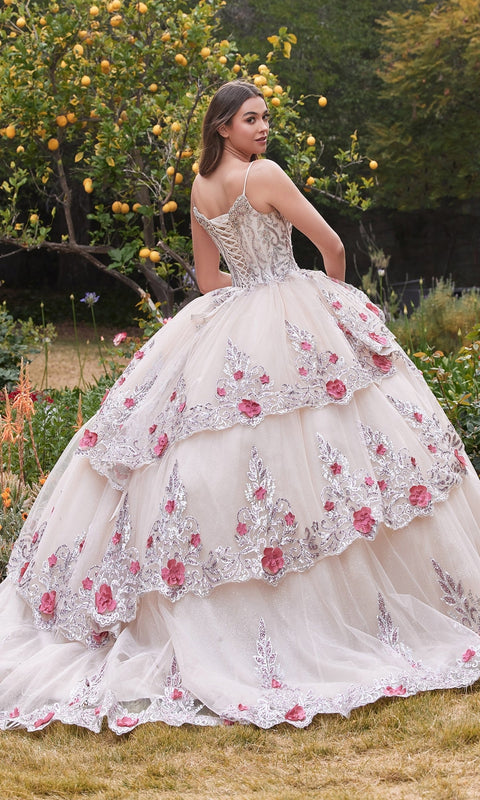 Ladivine 15703 Glitter Champagne Quinceañera Gown with Sparkling Elegance