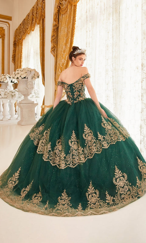 Ladivine 15705 Quinceañera Gown with Elegant Gold Embroidery