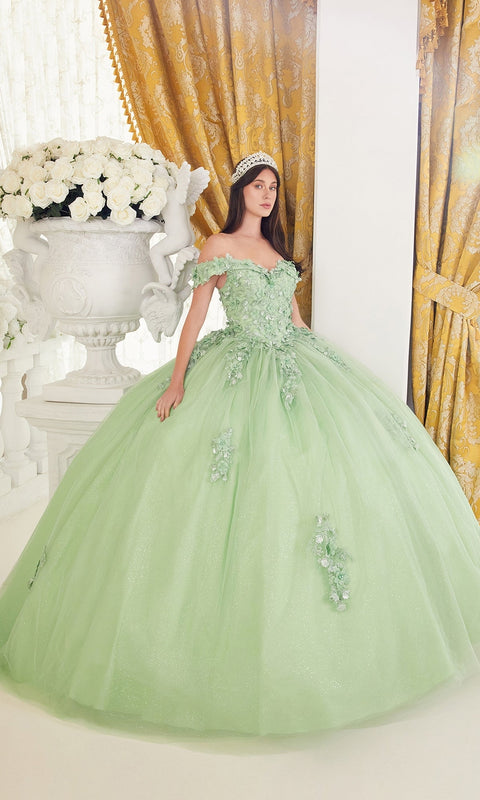 Ladivine 15710 Off-Shoulder Green Quinceañera Gown with Elegant Silhouette