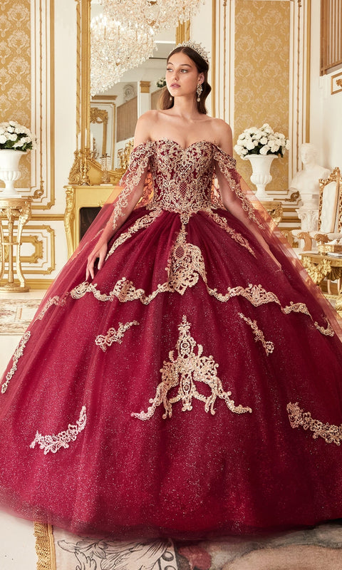 Ladivine 15711 Quinceañera Gown with Luxurious Gold Embroidery