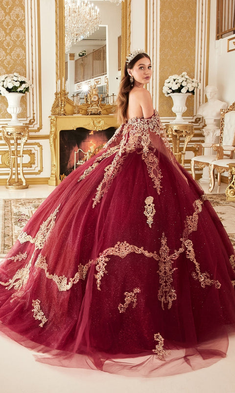Ladivine 15711 Quinceañera Gown with Luxurious Gold Embroidery