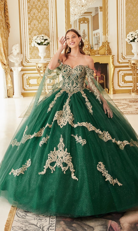 Ladivine 15711 Quinceañera Gown with Luxurious Gold Embroidery