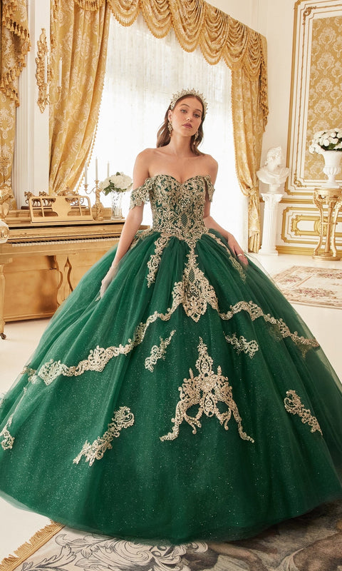 Ladivine 15711 Quinceañera Gown with Luxurious Gold Embroidery