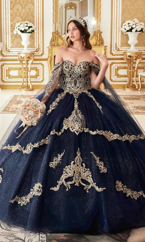 Ladivine 15711 Quinceañera Gown with Luxurious Gold Embroidery