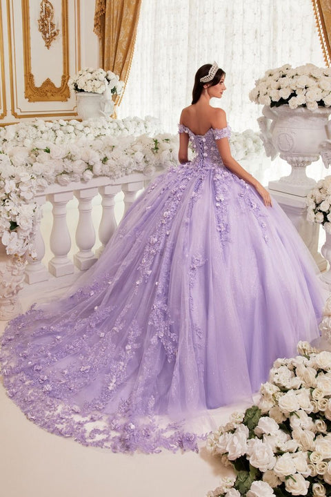 Ladivine 15717 Off-Shoulder Purple Quinceañera Gown with Regal Elegance