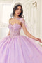 Floral Applique Strapless Cape Ball Gown by Ladivine 15723