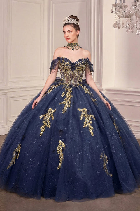 Ladivine 15728 applique off shoulder ball gown — product view