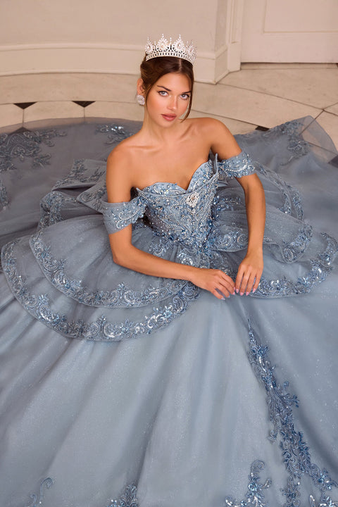 Ladivine 15729 applique off shoulder ball gown — product view