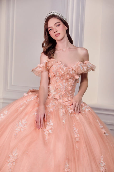 Ladivine 15731 3D Floral Off-Shoulder Ball Gown with Dramatic Volume