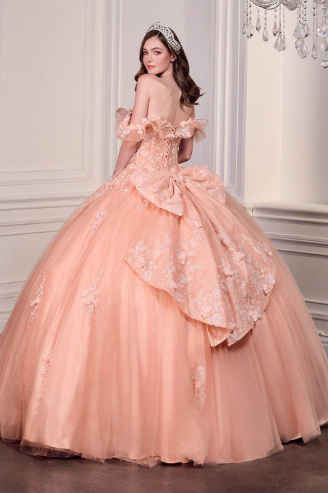 Ladivine 15731 3D Floral Off-Shoulder Ball Gown with Dramatic Volume