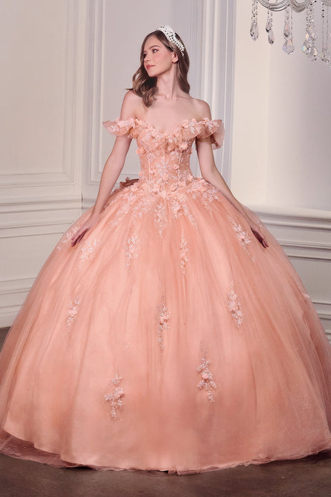 Ladivine 15731 3D Floral Off-Shoulder Ball Gown with Dramatic Volume