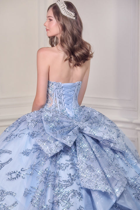 Ladivine 15732 Appliqué Strapless Ball Gown with Statement Bow