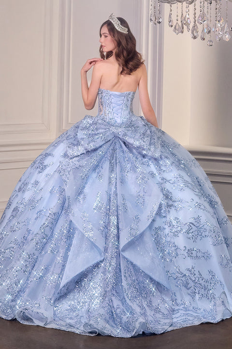 Ladivine 15732 Appliqué Strapless Ball Gown with Statement Bow