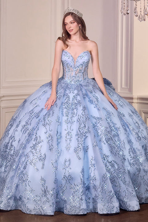 Ladivine 15732 Appliqué Strapless Ball Gown with Statement Bow