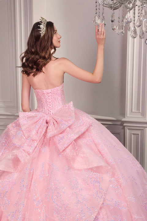 Ladivine 15732 Appliqué Strapless Ball Gown with Statement Bow