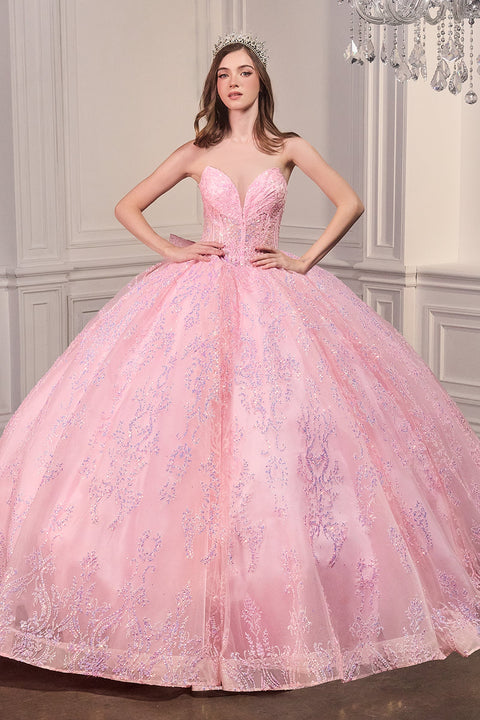 Ladivine 15732 Appliqué Strapless Ball Gown with Statement Bow