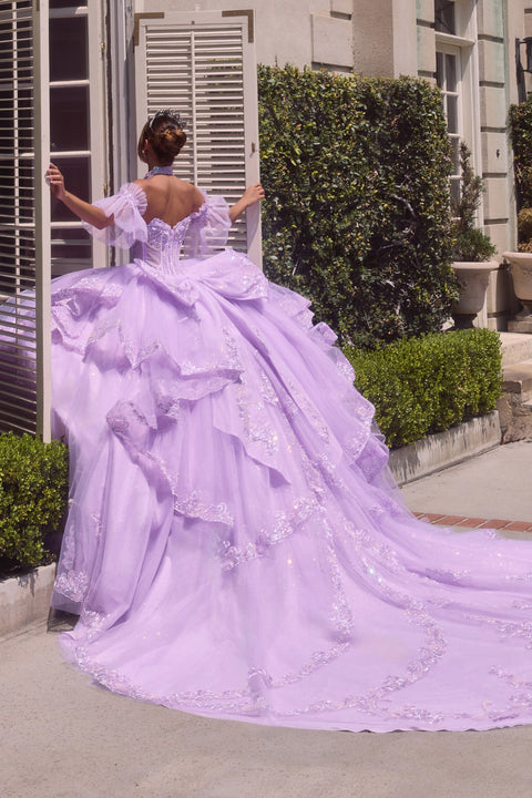 Ladivine 15741 beaded halter ruffled ball gown — product view