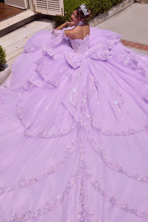 Ladivine 15741 beaded halter ruffled ball gown — product view