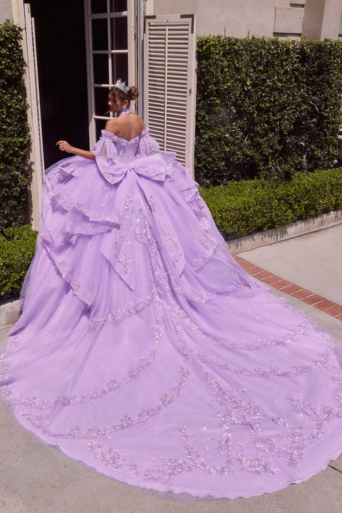 Ladivine 15741 beaded halter ruffled ball gown — product view