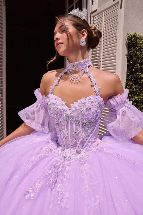 Ladivine 15741 beaded halter ruffled ball gown — product view