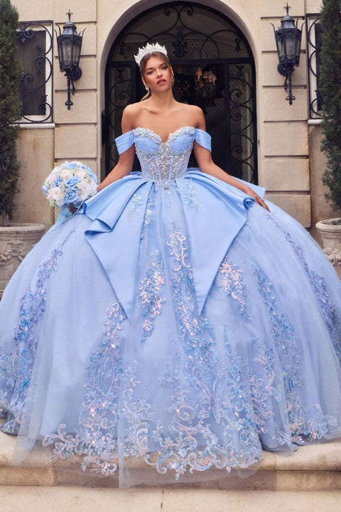 Ladivine 15745 applique off shoulder ball gown — product view
