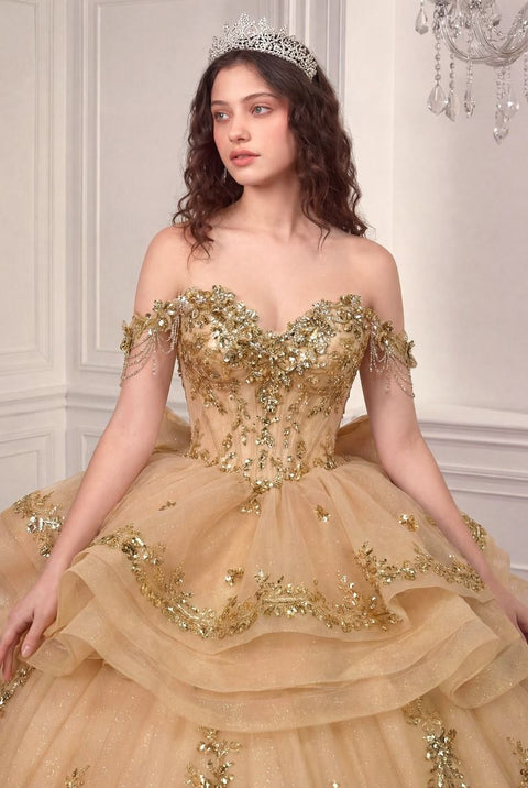 Ladivine 15746 off shoulder ruffled ball gown — product view