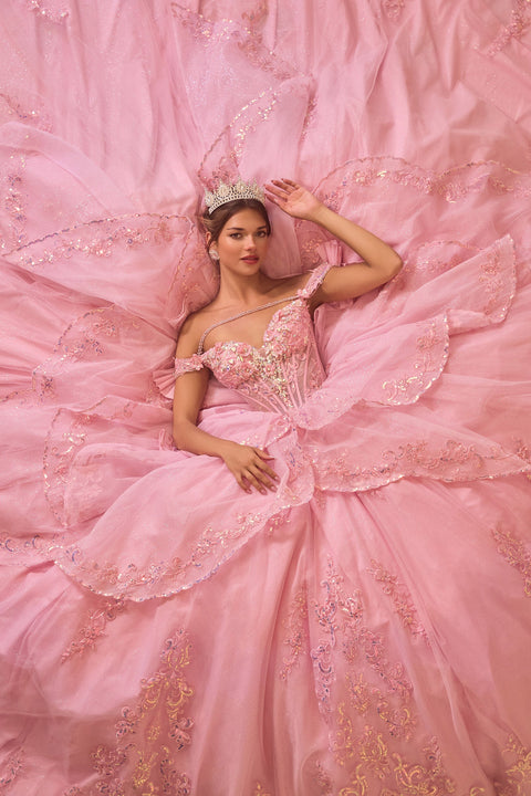 Ladivine 15747 off shoulder layered ball gown — product view