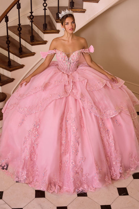 Ladivine 15747 off shoulder layered ball gown — product view