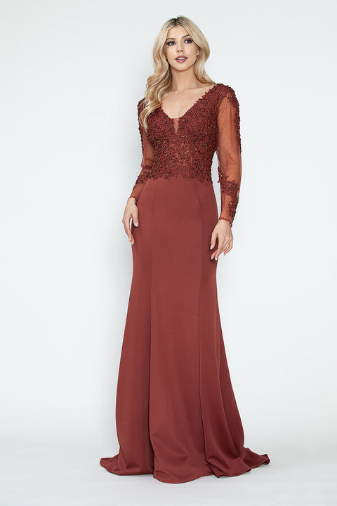 Long Sleeve Formal Beaded Mother of the Bride Dress Lenovia 8323