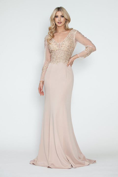 Long Sleeve Formal Beaded Mother of the Bride Dress Lenovia 8323