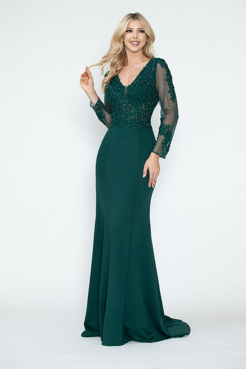 Long Sleeve Formal Beaded Mother of the Bride Dress Lenovia 8323