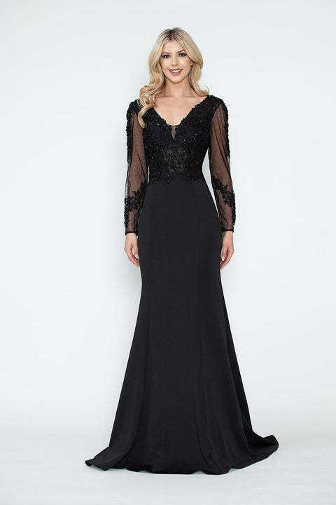 Long Sleeve Formal Beaded Mother of the Bride Dress Lenovia 8323
